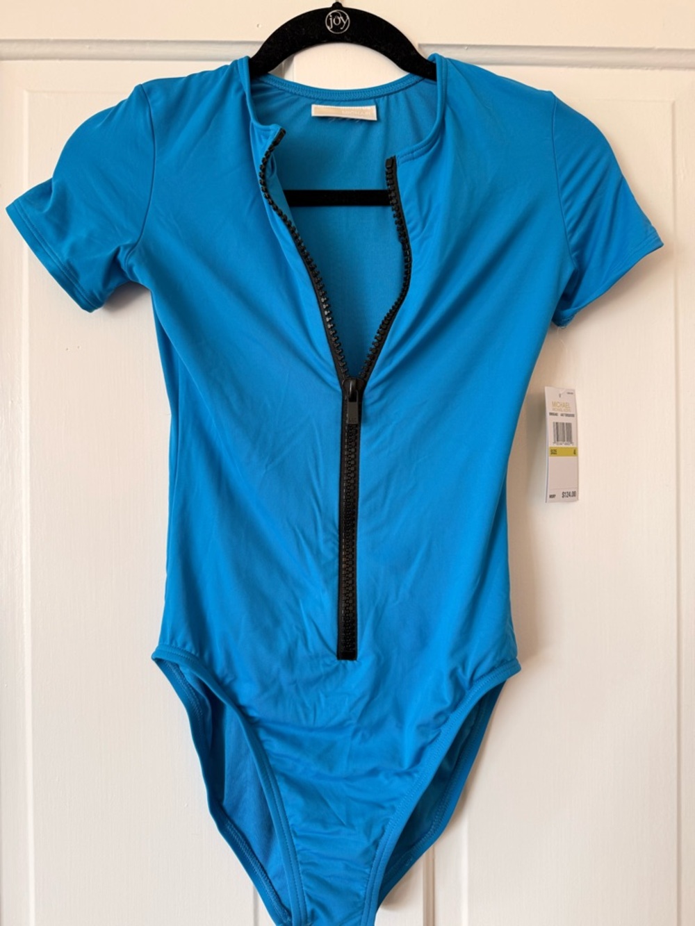 Michael Kors Bright Blue Short-Sleeve Zip Front One-Piece
